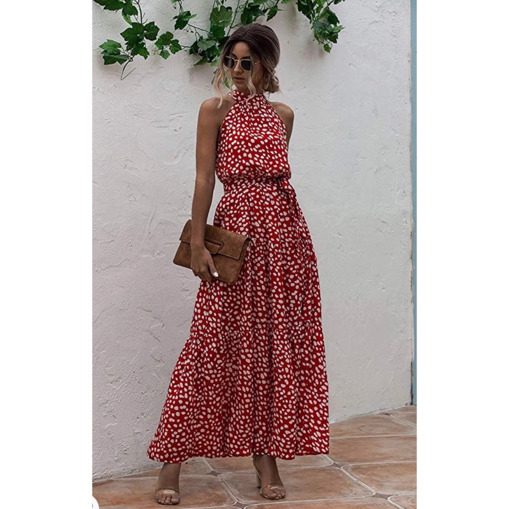 Pretty garden red and white halter dress